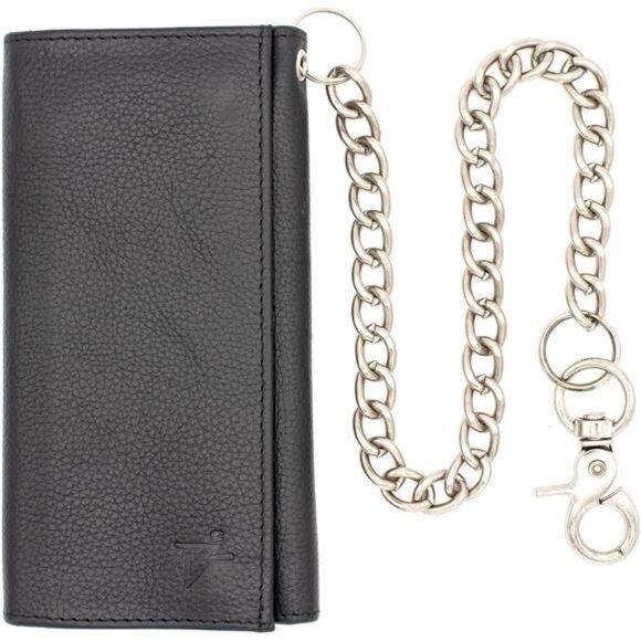 Long Trifold Chain Wallet for Men, Leather Checkbook Cover, RFID Blocking chain - Picture 6 of 8